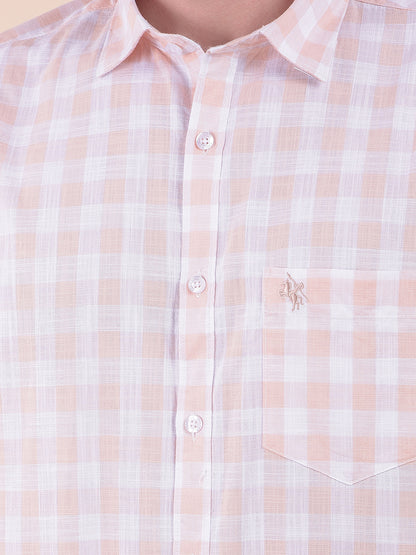 Men's Orange Slim Fit Checkered Half Sleeve Casual Shirt