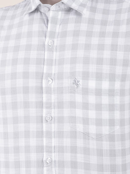 Men's Grey Slim Fit Checkered Half Sleeve Casual Shirt