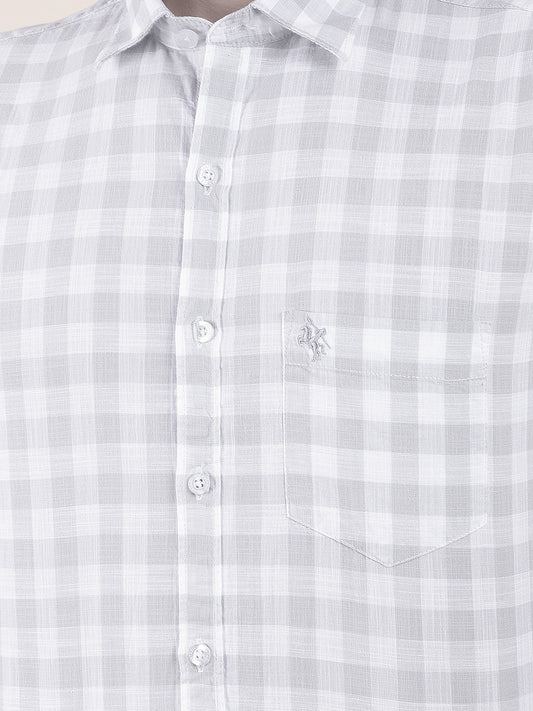 Men's Grey Slim Fit Checkered Half Sleeve Casual Shirt