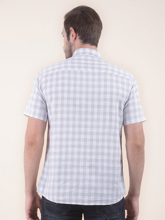 Men's Grey Slim Fit Checkered Half Sleeve Casual Shirt