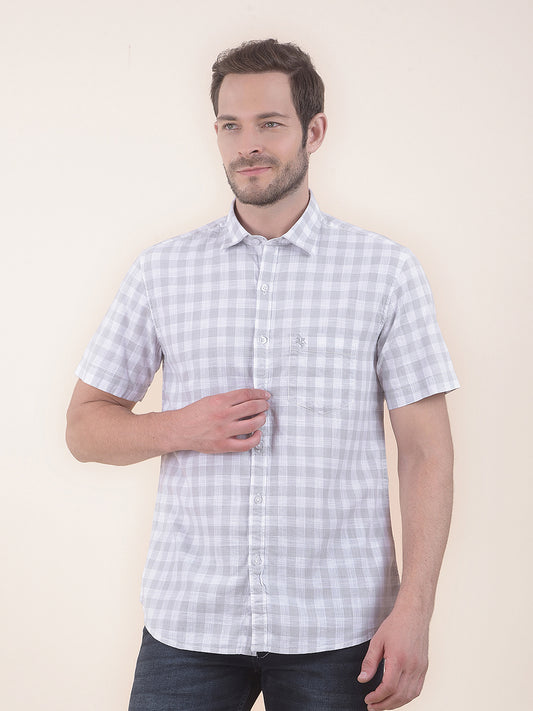 Men's Grey Slim Fit Checkered Half Sleeve Casual Shirt