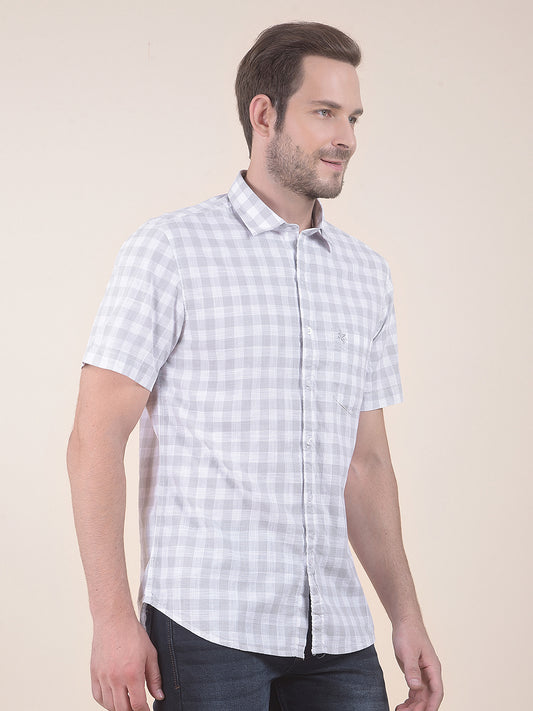 Men's Grey Slim Fit Checkered Half Sleeve Casual Shirt