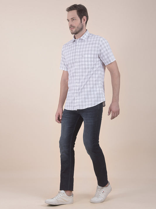 Men's Grey Slim Fit Checkered Half Sleeve Casual Shirt