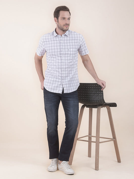  Grey Slim Fit Checkered Half Sleeve Casual Shirt