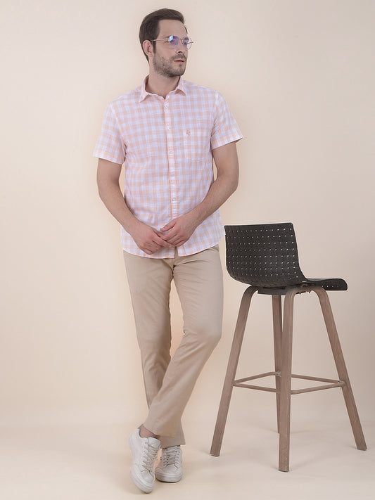  Orange Slim Fit Checkered Half Sleeve Casual Shirt