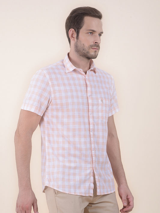 Men's Orange Slim Fit Checkered Half Sleeve Casual Shirt