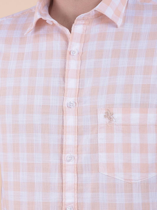 Men's Orange Slim Fit Checkered Half Sleeve Casual Shirt