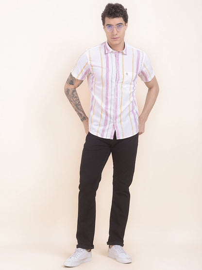 Men's Multi Slim Fit Striped Half Sleeve Casual Shirt