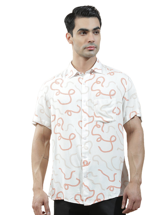 Casual Shirt for Men l Breathable & Soft with Color Fastness Slim Fit Viscose Fabric Printed Pattern
