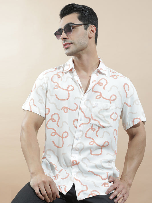 Casual Shirt for Men l Breathable & Soft with Color Fastness Slim Fit Viscose Fabric Printed Pattern