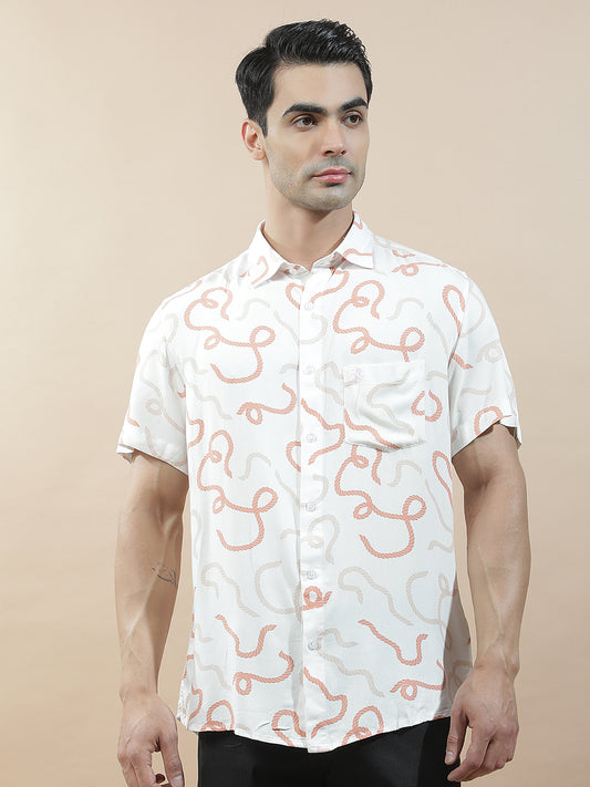 Casual Shirt for Men l Breathable & Soft with Color Fastness Slim Fit Viscose Fabric Printed Pattern