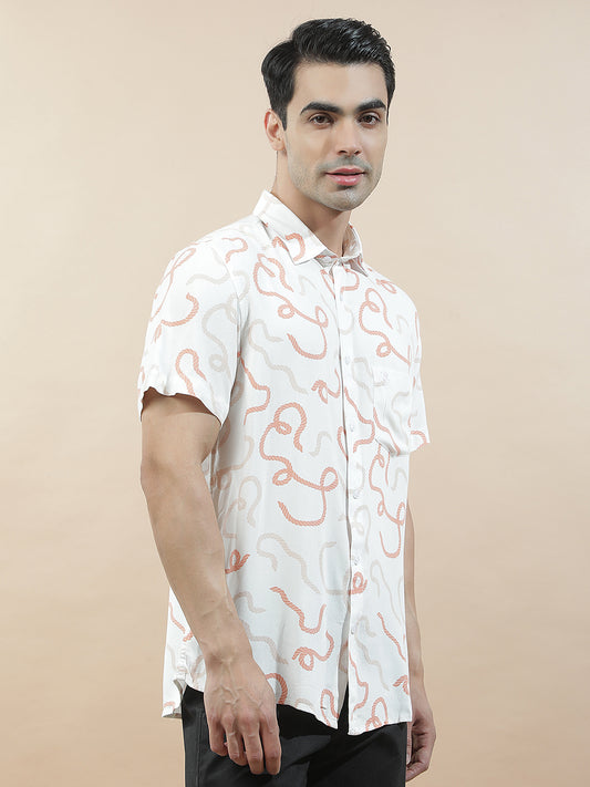 Casual Shirt for Men l Breathable & Soft with Color Fastness Slim Fit Viscose Fabric Printed Pattern