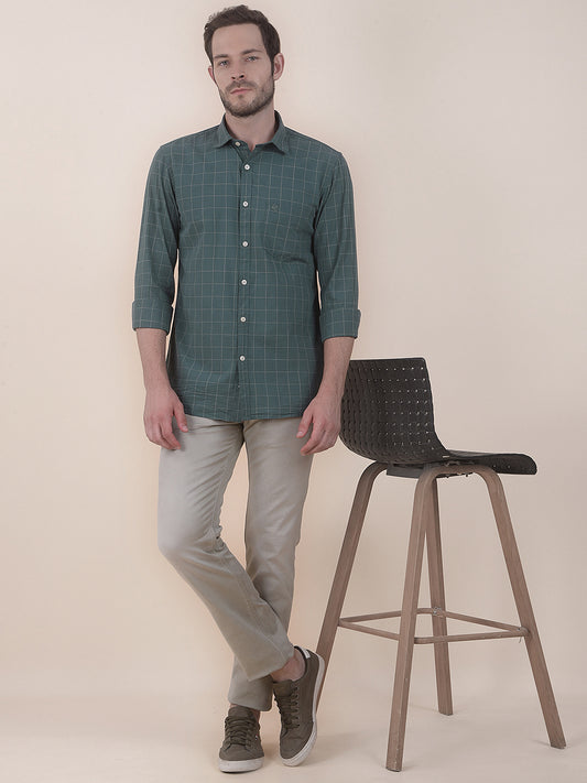  Green Slim Fit Checkered Full Sleeve Casual Shirt