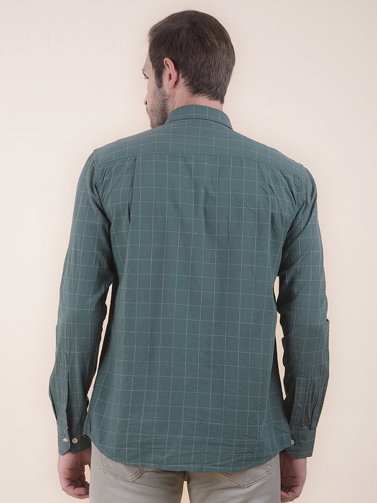 Men's Green Slim Fit Checkered Full Sleeve Casual Shirt