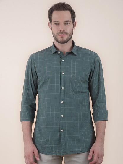 Men's Green Slim Fit Checkered Full Sleeve Casual Shirt