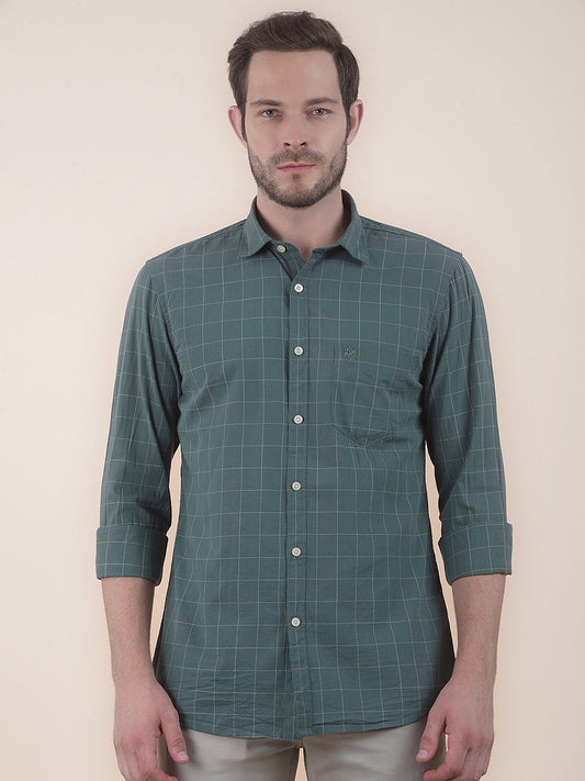 Men's Green Slim Fit Checkered Full Sleeve Casual Shirt