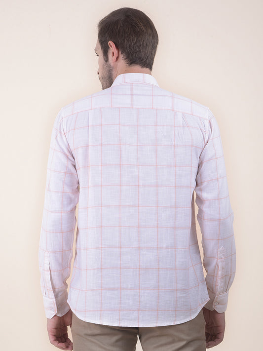 Men's Peach Slim Fit Checkered Full Sleeve Casual Shirt