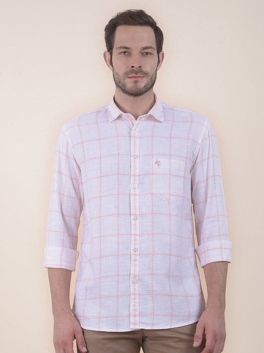 Men's Peach Slim Fit Checkered Full Sleeve Casual Shirt