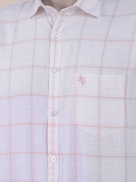 Men's Peach Slim Fit Checkered Full Sleeve Casual Shirt