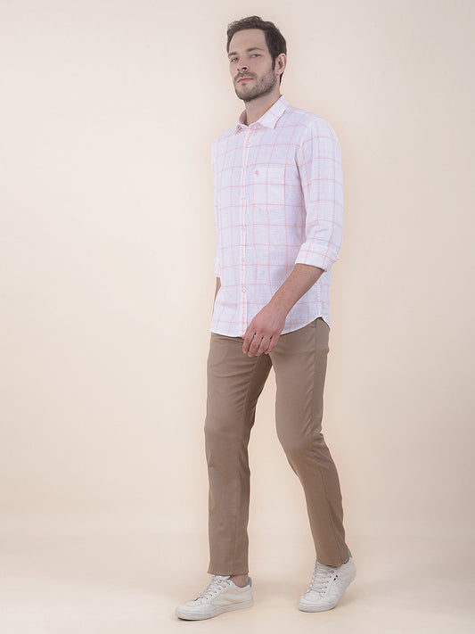 Men's Peach Slim Fit Checkered Full Sleeve Casual Shirt