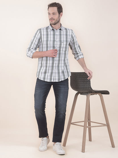  Olive Slim Fit Checkered Full Sleeve Casual Shirt