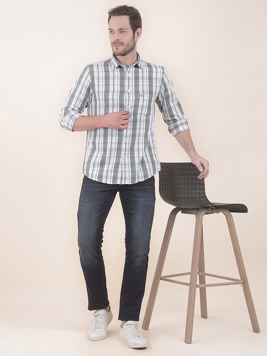  Olive Slim Fit Checkered Full Sleeve Casual Shirt