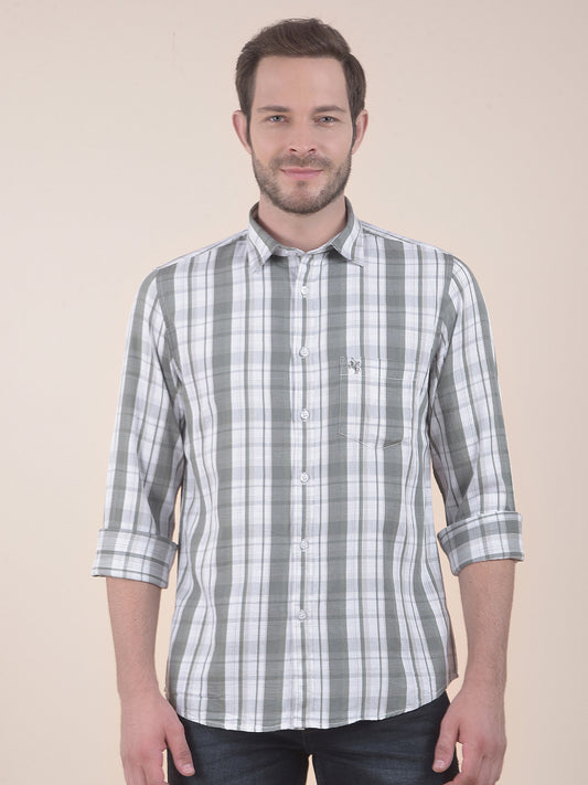 Men's Olive Slim Fit Checkered Full Sleeve Casual Shirt