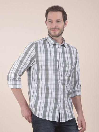 Men's Olive Slim Fit Checkered Full Sleeve Casual Shirt