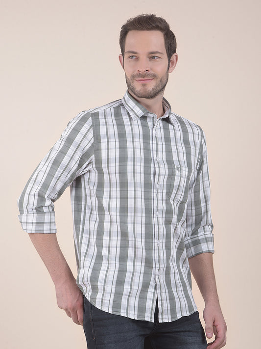 Men's Olive Slim Fit Checkered Full Sleeve Casual Shirt