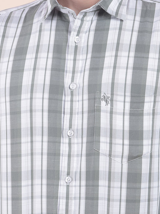 Men's Olive Slim Fit Checkered Full Sleeve Casual Shirt
