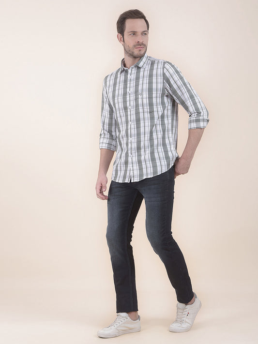 Men's Olive Slim Fit Checkered Full Sleeve Casual Shirt