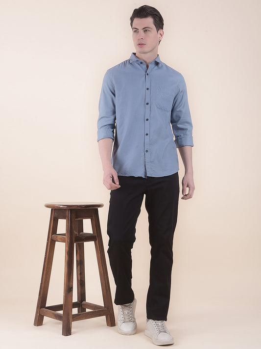  Blue Slim Fit Self Design Full Sleeve Casual Shirt
