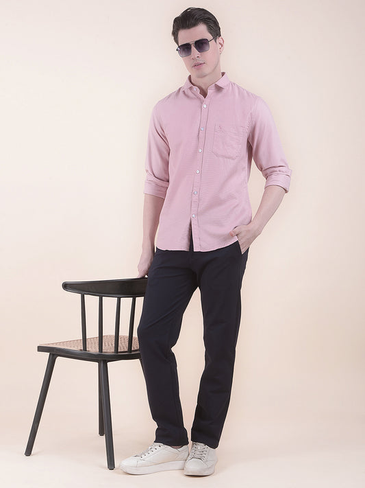  Pink Slim Fit Self Design Full Sleeve Casual Shirt