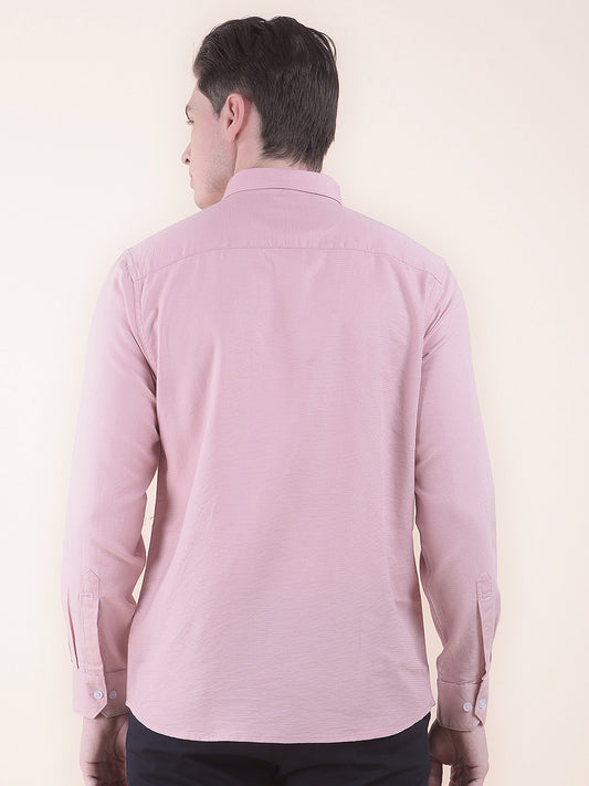 Men's Pink Slim Fit Self Design Full Sleeve Casual Shirt