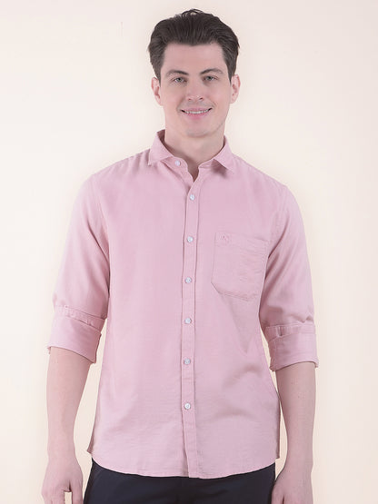 Men's Pink Slim Fit Self Design Full Sleeve Casual Shirt