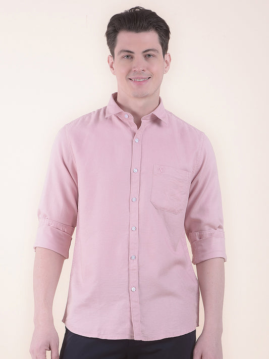 Men's Pink Slim Fit Self Design Full Sleeve Casual Shirt