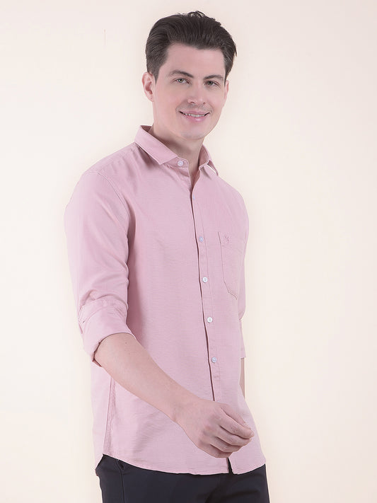 Men's Pink Slim Fit Self Design Full Sleeve Casual Shirt