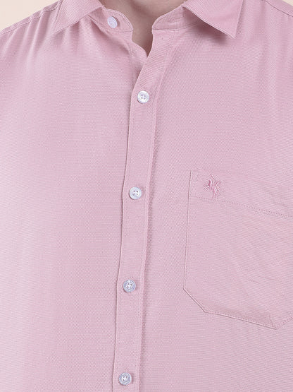 Men's Pink Slim Fit Self Design Full Sleeve Casual Shirt