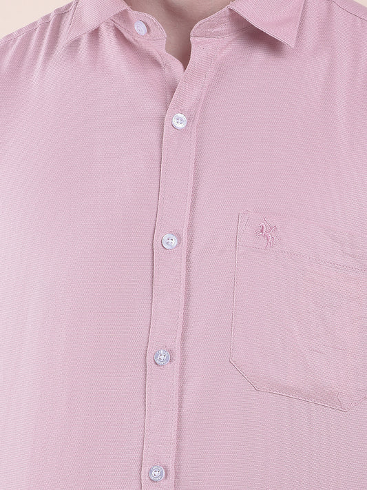 Men's Pink Slim Fit Self Design Full Sleeve Casual Shirt