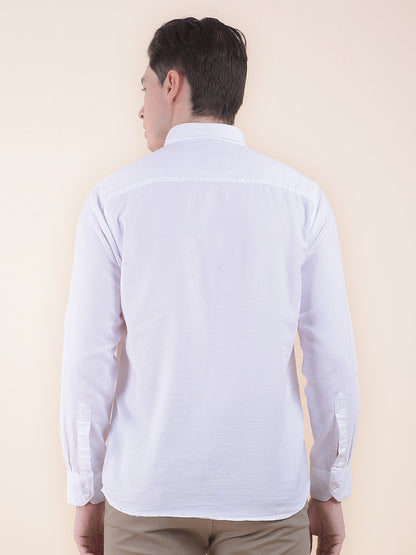 Men's White Slim Fit Self Design Full Sleeve Casual Shirt