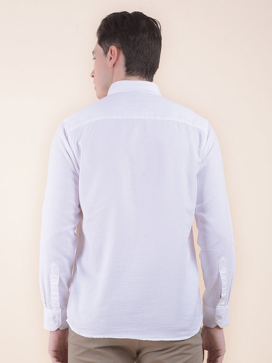 Men's White Slim Fit Self Design Full Sleeve Casual Shirt