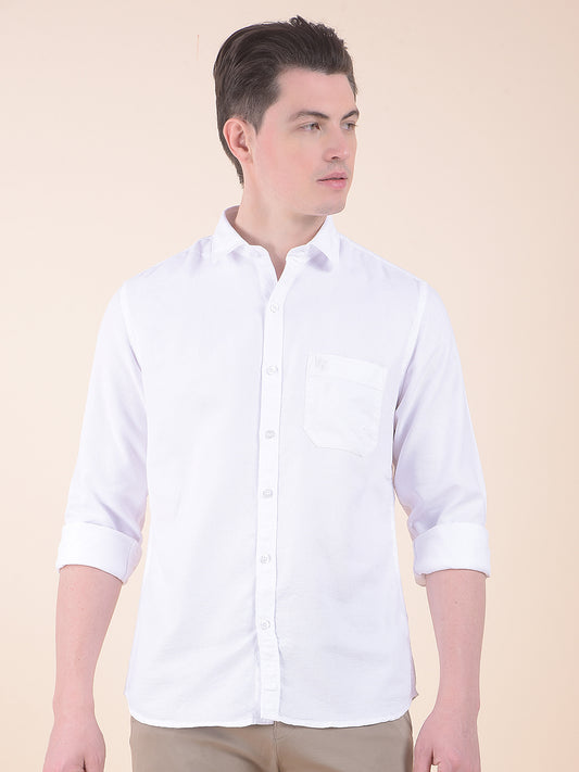 Men's White Slim Fit Self Design Full Sleeve Casual Shirt