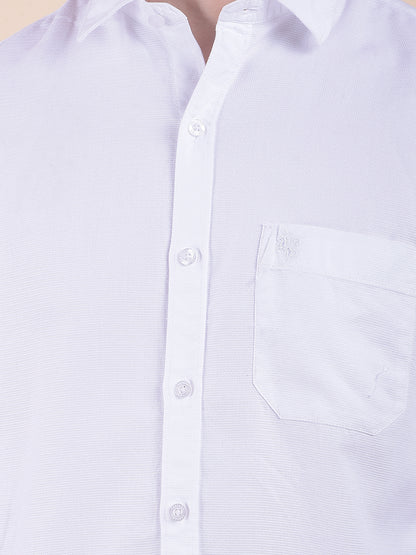 Men's White Slim Fit Self Design Full Sleeve Casual Shirt