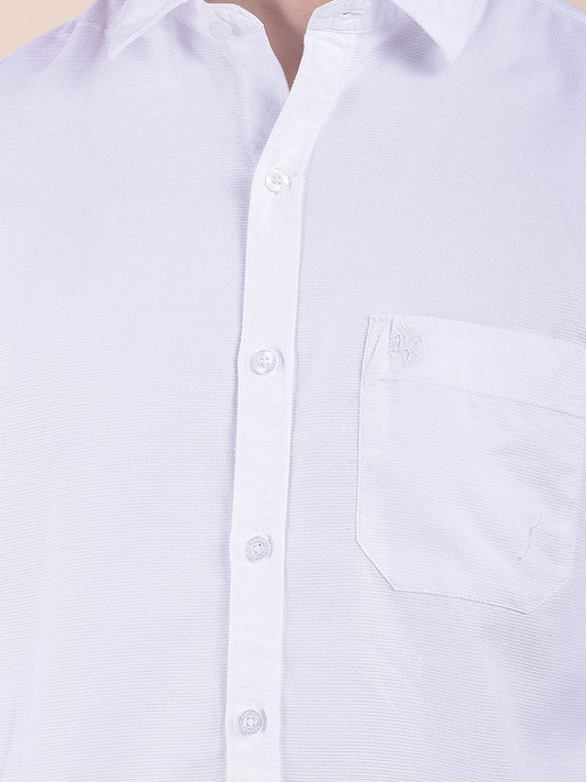 Men's White Slim Fit Self Design Full Sleeve Casual Shirt