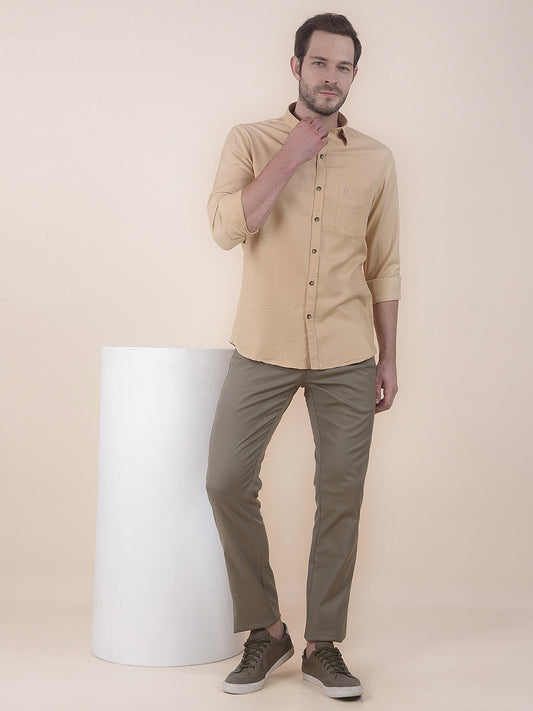  Yellow Slim Fit Self Design Full Sleeve Casual Shirt