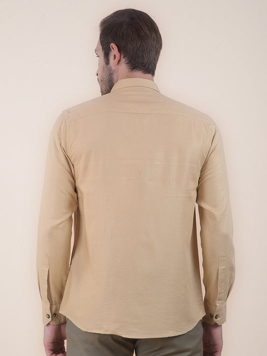 Men's Yellow Slim Fit Self Design Full Sleeve Casual Shirt