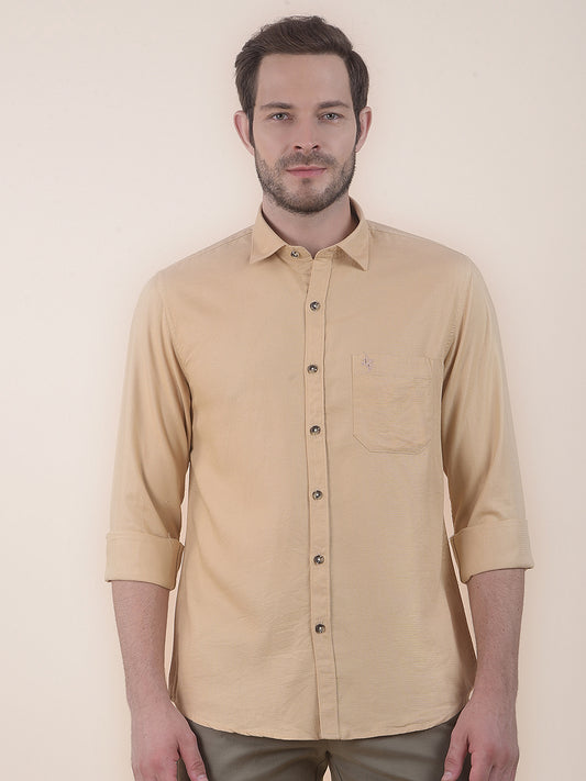 Men's Yellow Slim Fit Self Design Full Sleeve Casual Shirt