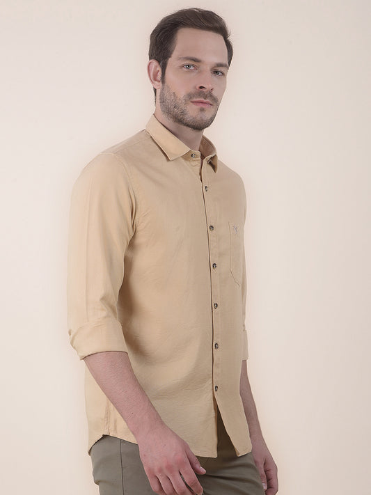 Men's Yellow Slim Fit Self Design Full Sleeve Casual Shirt