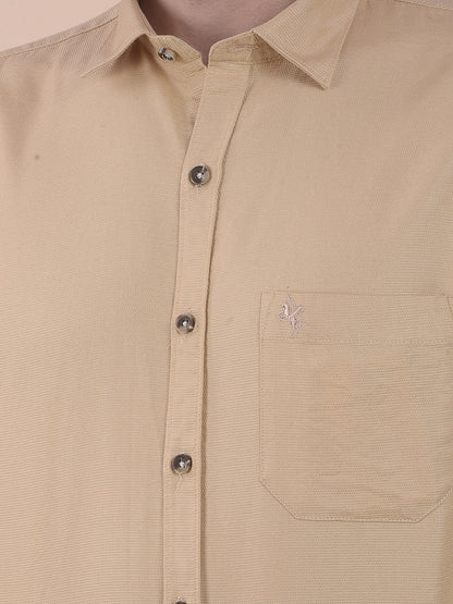 Men's Yellow Slim Fit Self Design Full Sleeve Casual Shirt