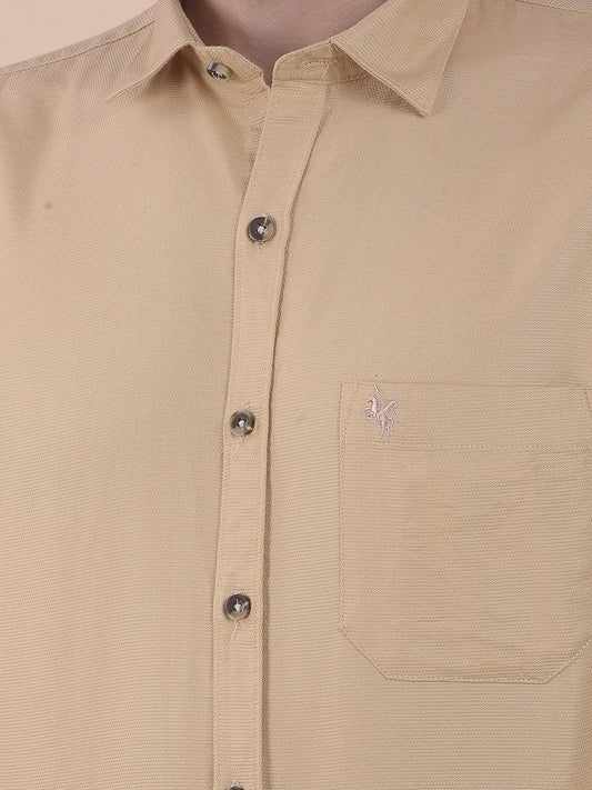 Men's Yellow Slim Fit Self Design Full Sleeve Casual Shirt